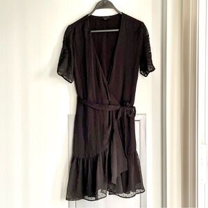 ALL SAINTS Elegant Black Wrap Dress with Ruffle Bottom
